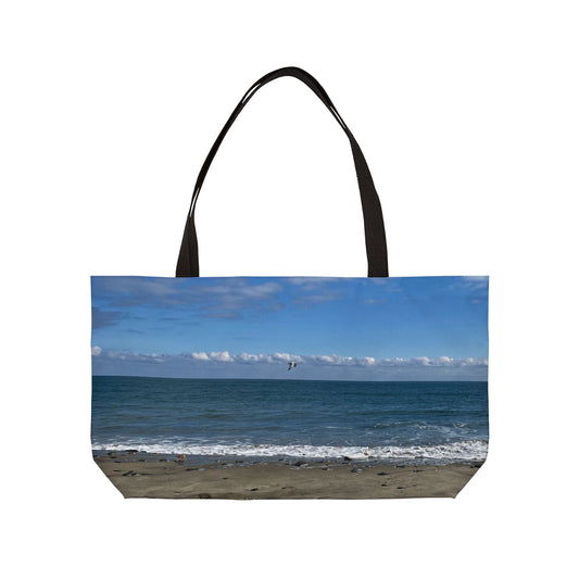 All Purpose Weekender Tote Bag 24" x 13" Different Print on Each Side. "Shore Bird & Big Waves"