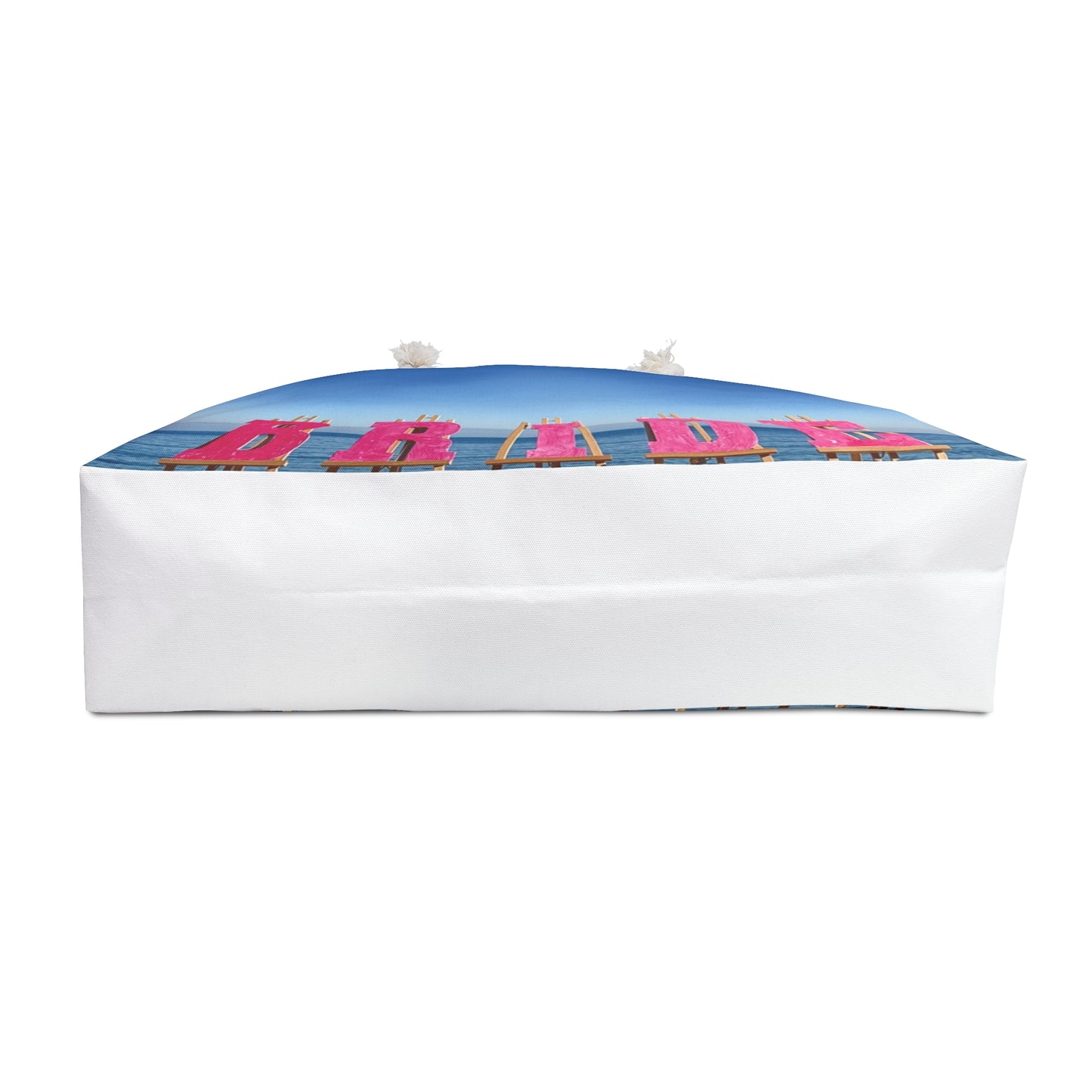 Bride Weekender Bag with same allover print on each side and rope handles. "24 x 13". "Seaside Bride Weekender Bag".