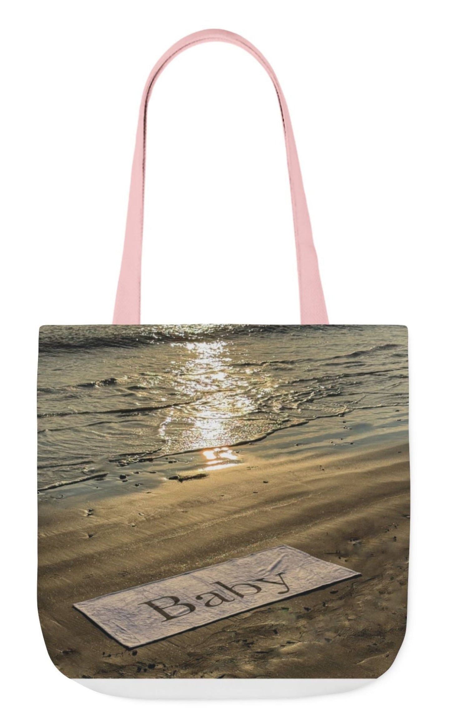 baby tote bag different beach print each side 18" x 18" pink handles