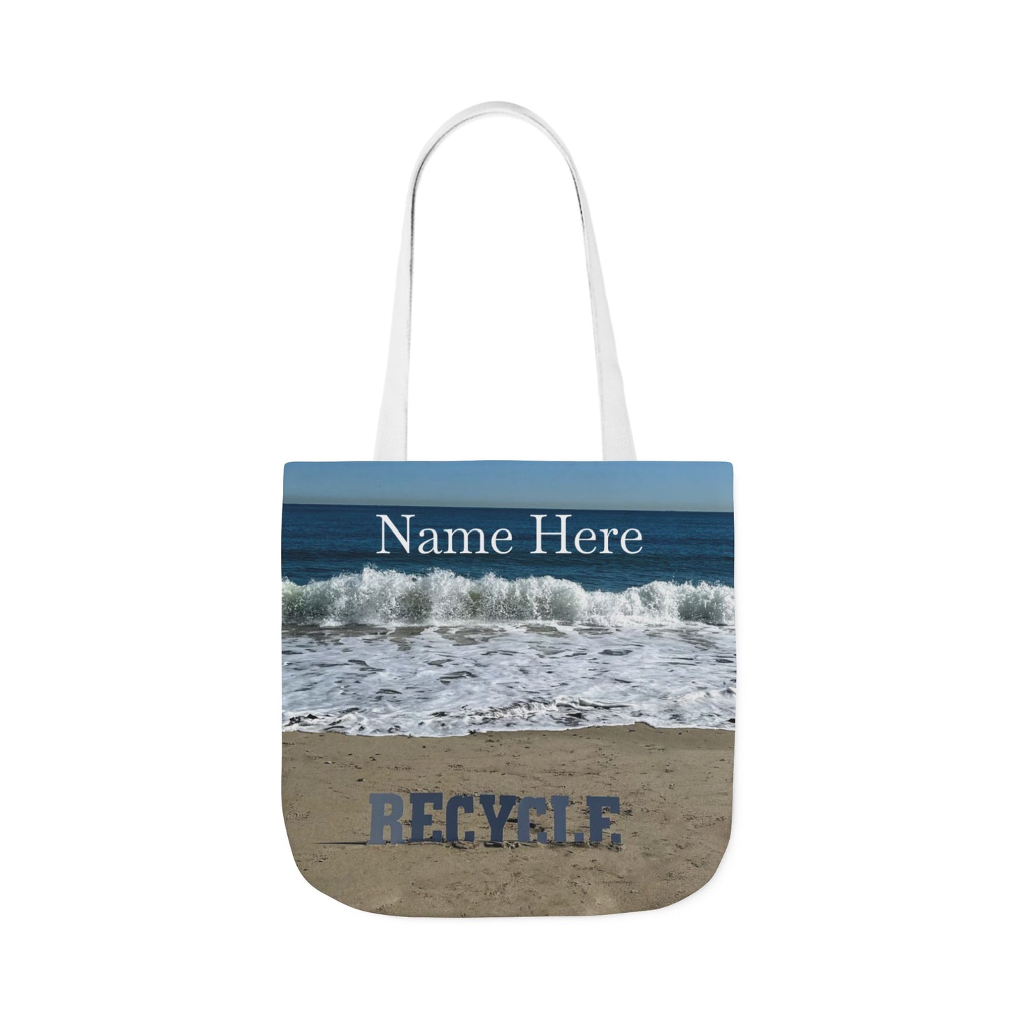 Recycle Tote Bag 18” x 18” same print on each side. 5 Handle Color Options. "Beach Recycle Bag Personalized”