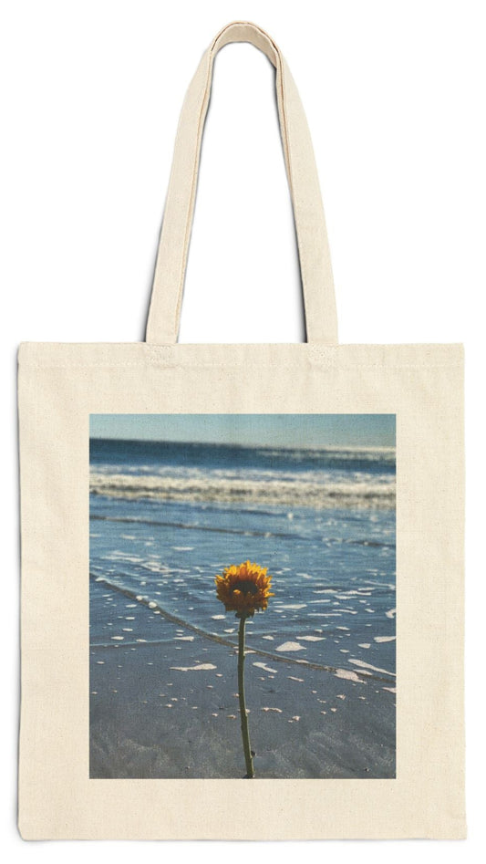 Floral Tote Bag Natural Color 15” x 16” Cotton Canvas Print on One Side. "Seaside Flower"
