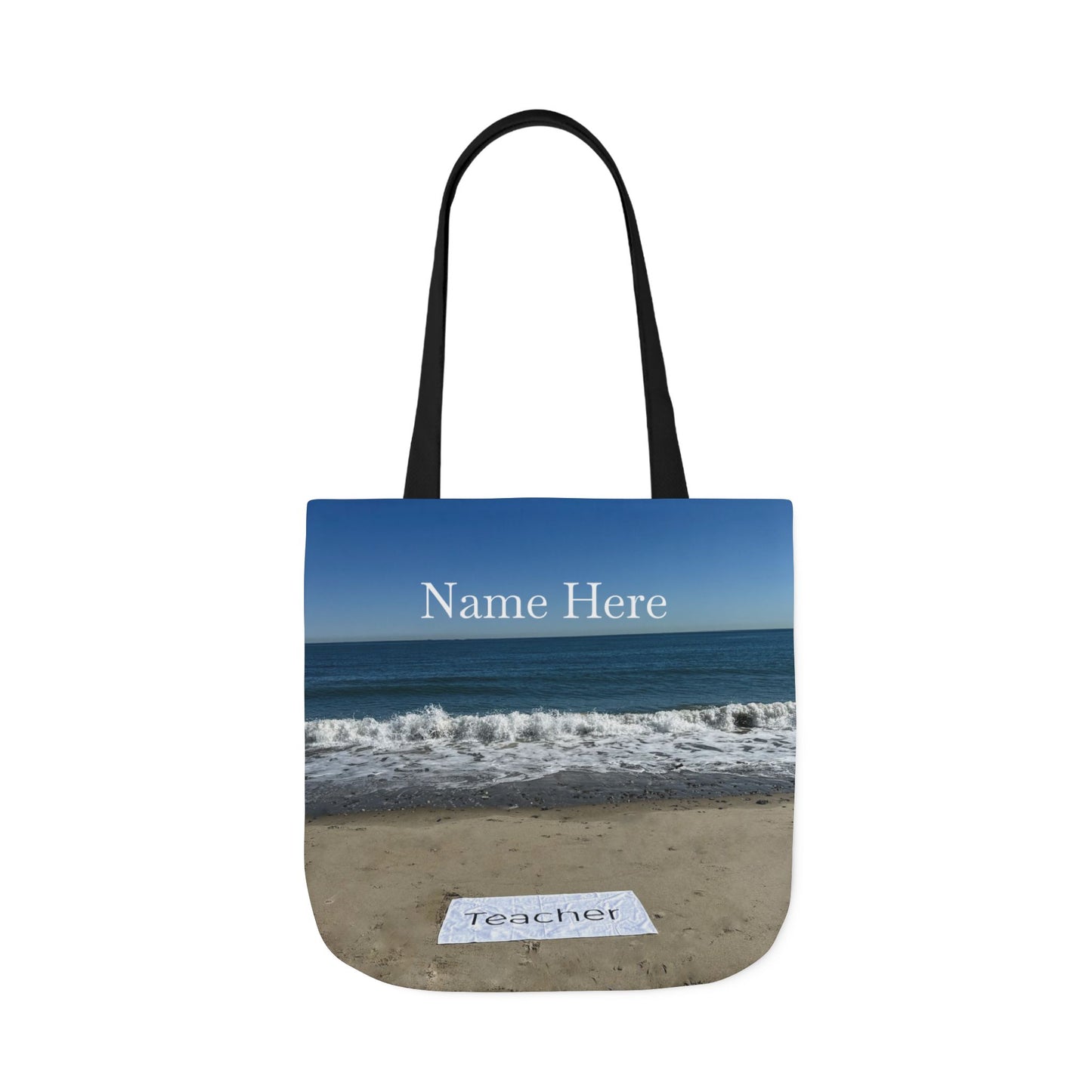 Teacher Tote Bag 18” x 18”  same print on each side. 5 Handle Color Options. “Beachfront Teacher Bag”
