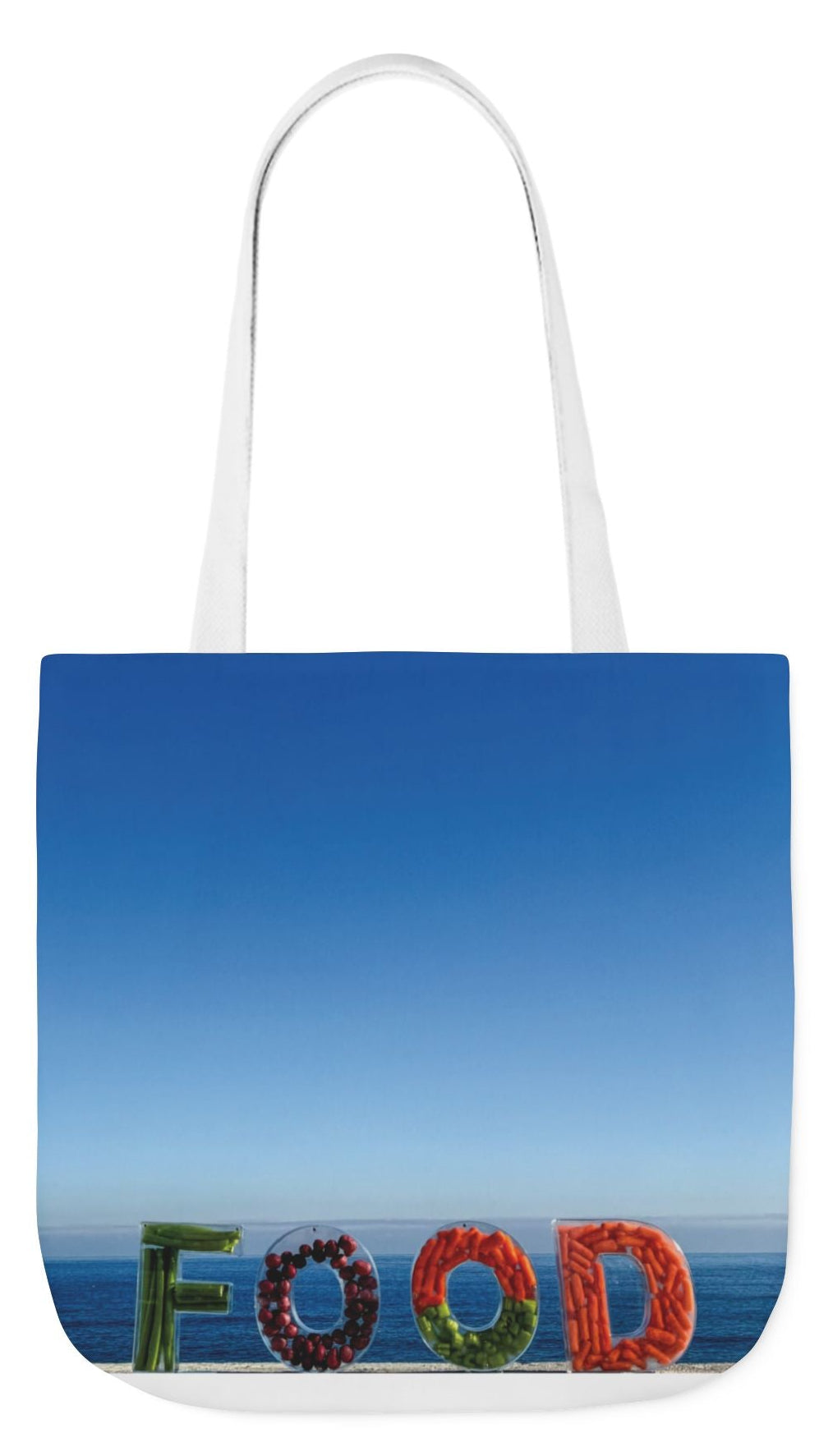 Food Tote Bag 18" x 18" Same Print on Both Sides, 4 Handle Color Options, "Seaside Veggie Food Bag"