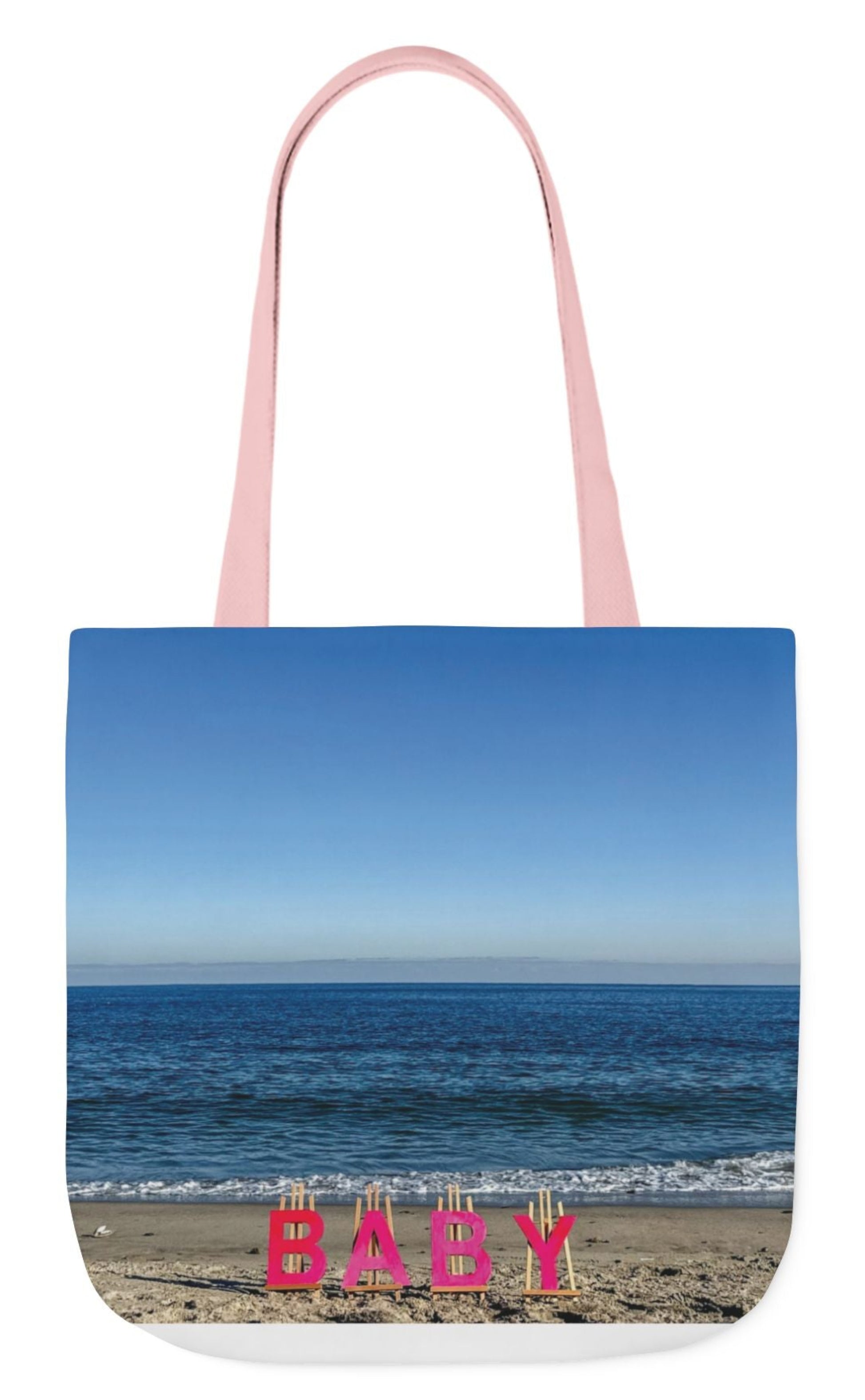 baby girl tote bag, pink handles, baby gift, 18" x 18" polyester, double sided print