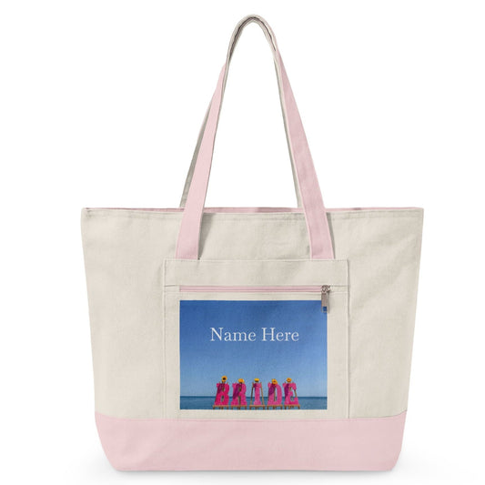 "New" Personalized Bride Tote Bag with Zippers and Pink Highlights