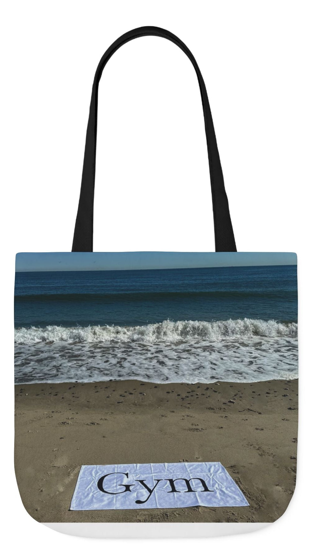 Gym Tote Bag 18” x 18” same print on each side. 5 Handle Color Options. "Beachfront Gym Bag Personalized"