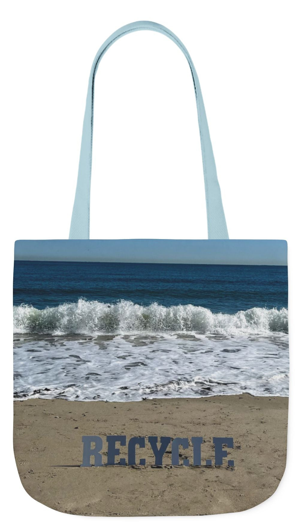 Recycle Tote Bag 18” x 18” same print on each side. 5 Handle Color Options. "Beach Recycle Bag Personalized”