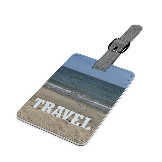 Polyester Luggage Tag Rectangle with strap Print on one side fabric on the other. " Beach Travel Tag"
