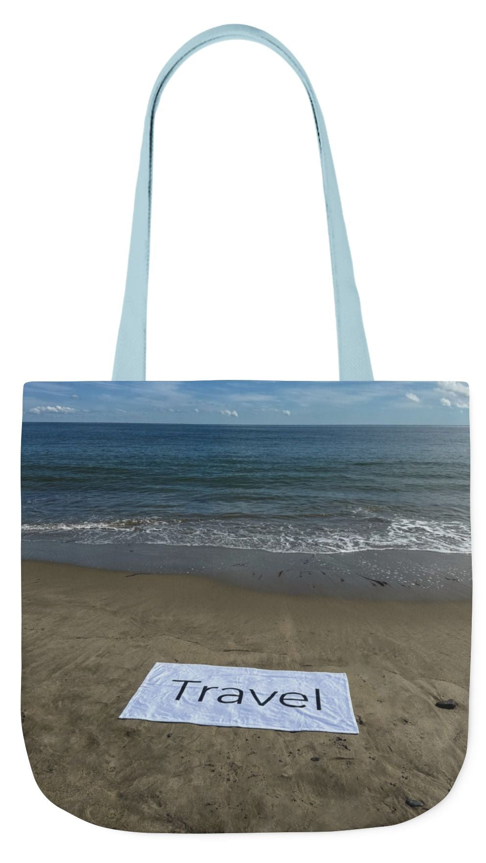 Travel Tote Bag 18” x 18” same print on each side. 4 Handle Color Options. “Beachfront Travel Bag Personalized”