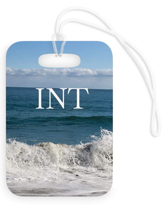 Plastic Luggage Tag Different Print on each side with a Glossy Finish and clear Acrylic tie. (Personalized)"Big Waves & Shore Bird Travel Tag"