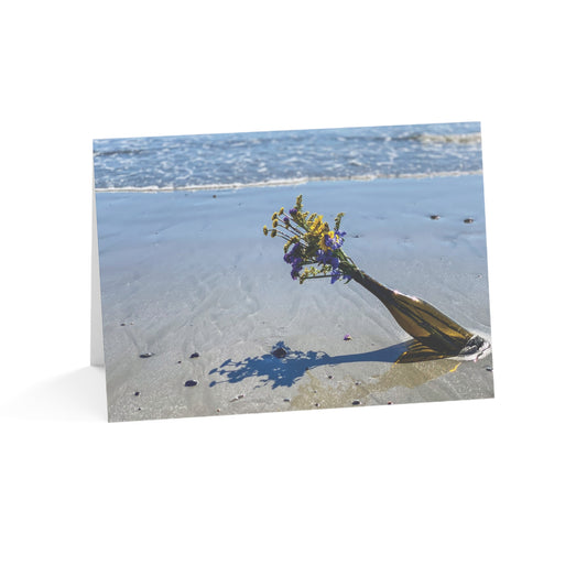 Set of 10 Note Cards / Blank Greeting Cards with matching envelopes and a Matte Finish “Seaside Flowers in a Bottle”