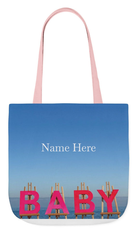 baby girl tote bag pink handles double sided print 18' x 18" baby gift