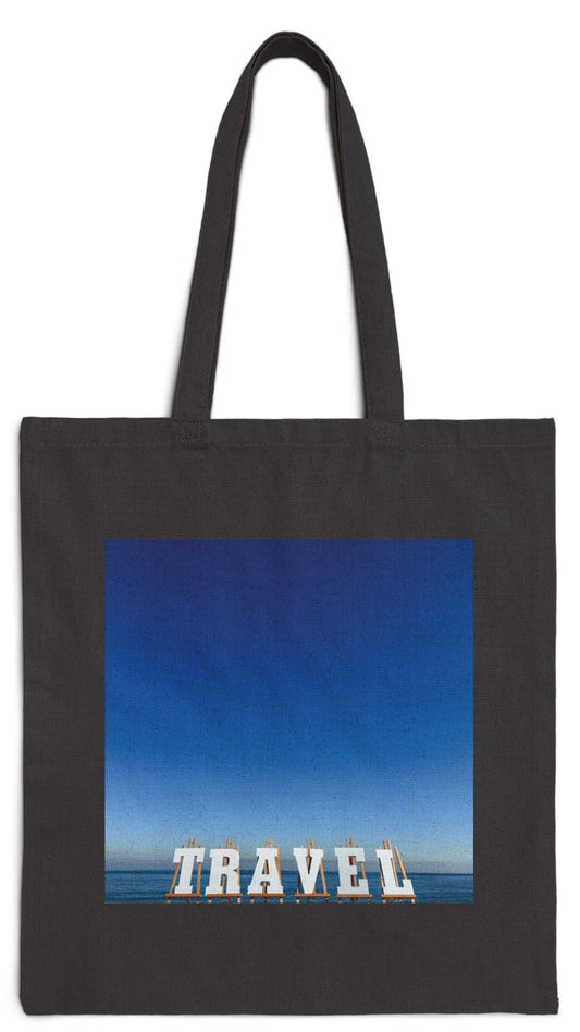 Travel Tote Bag Black 15” x 16” Cotton Canvas Print on One Side. “Seaside Travel Bag”