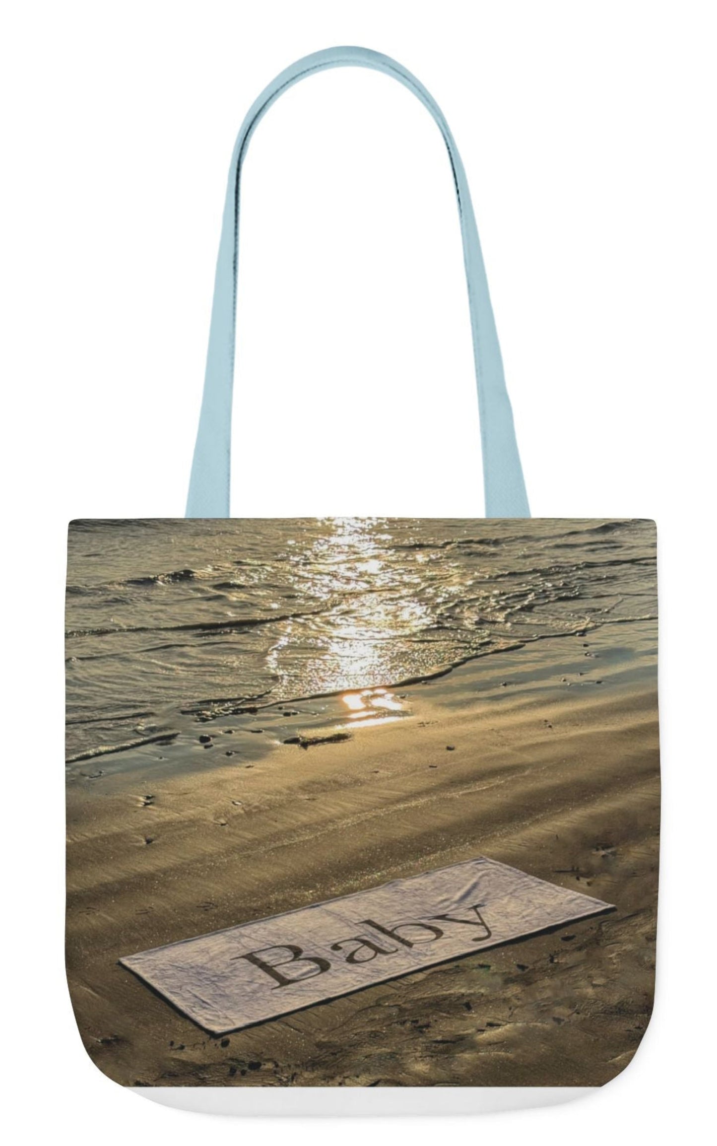 baby tote bag beach theme blue handles 18" x 18"