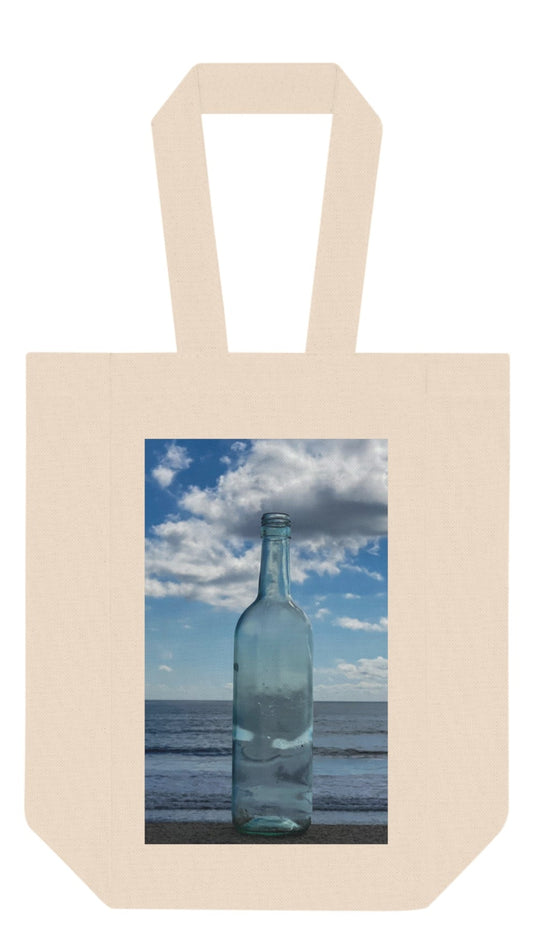 Wine Tote Bag Double ( Two Bottles) with Print on One Side. "Seaside Cloud Bottle"