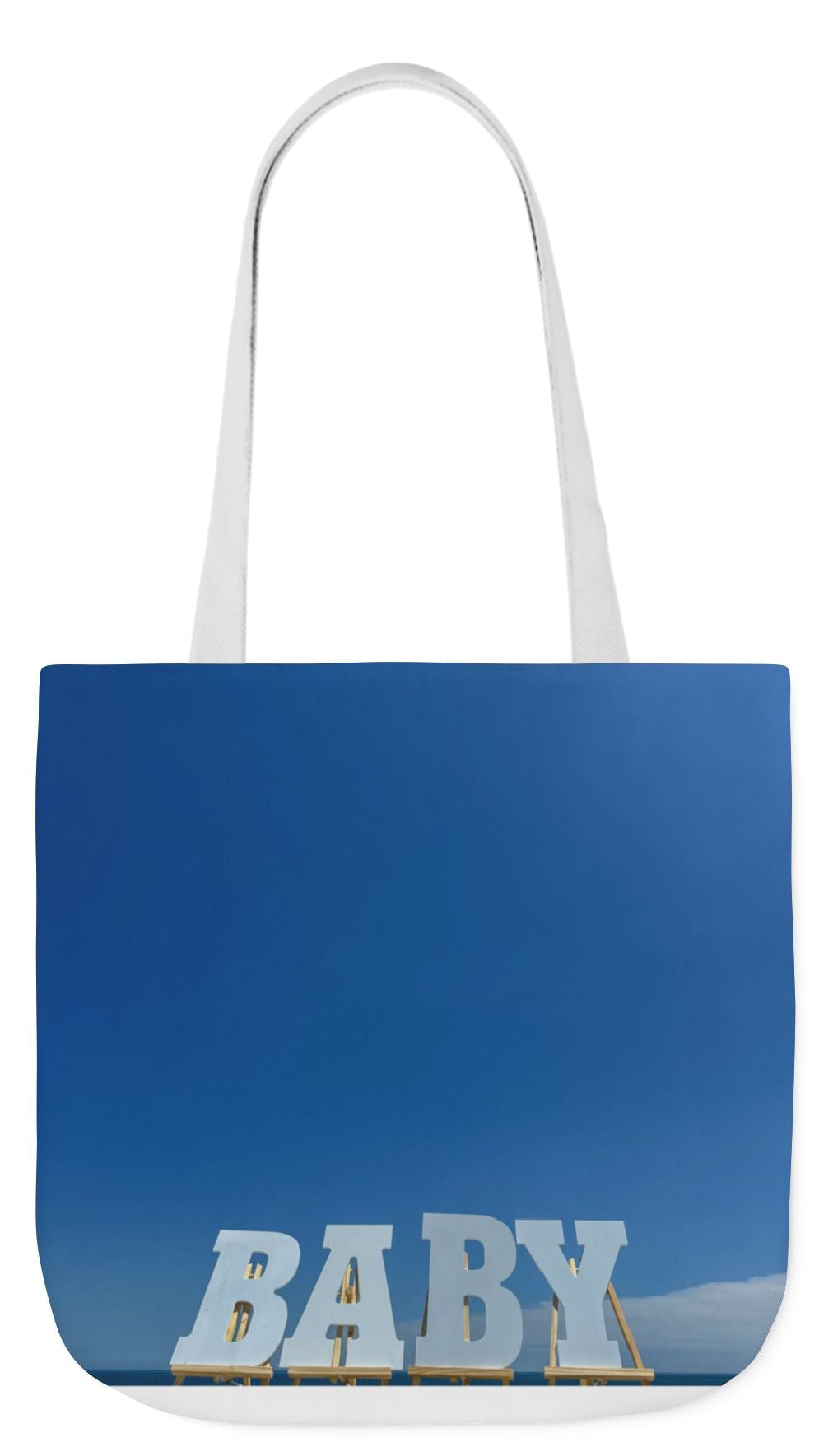 Baby Tote Bag 18”x 18” same print on each side with white, blue or pink handle options. “Bright Sky Baby Bag”.