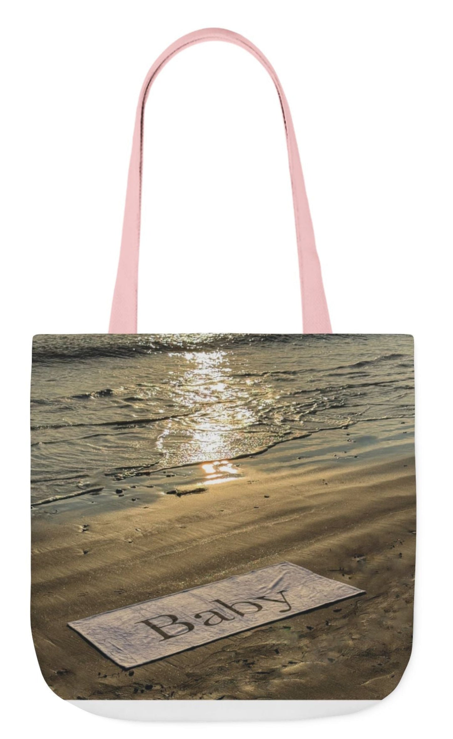 baby tote bag different print each side 18" x 18" pink handles beach theme