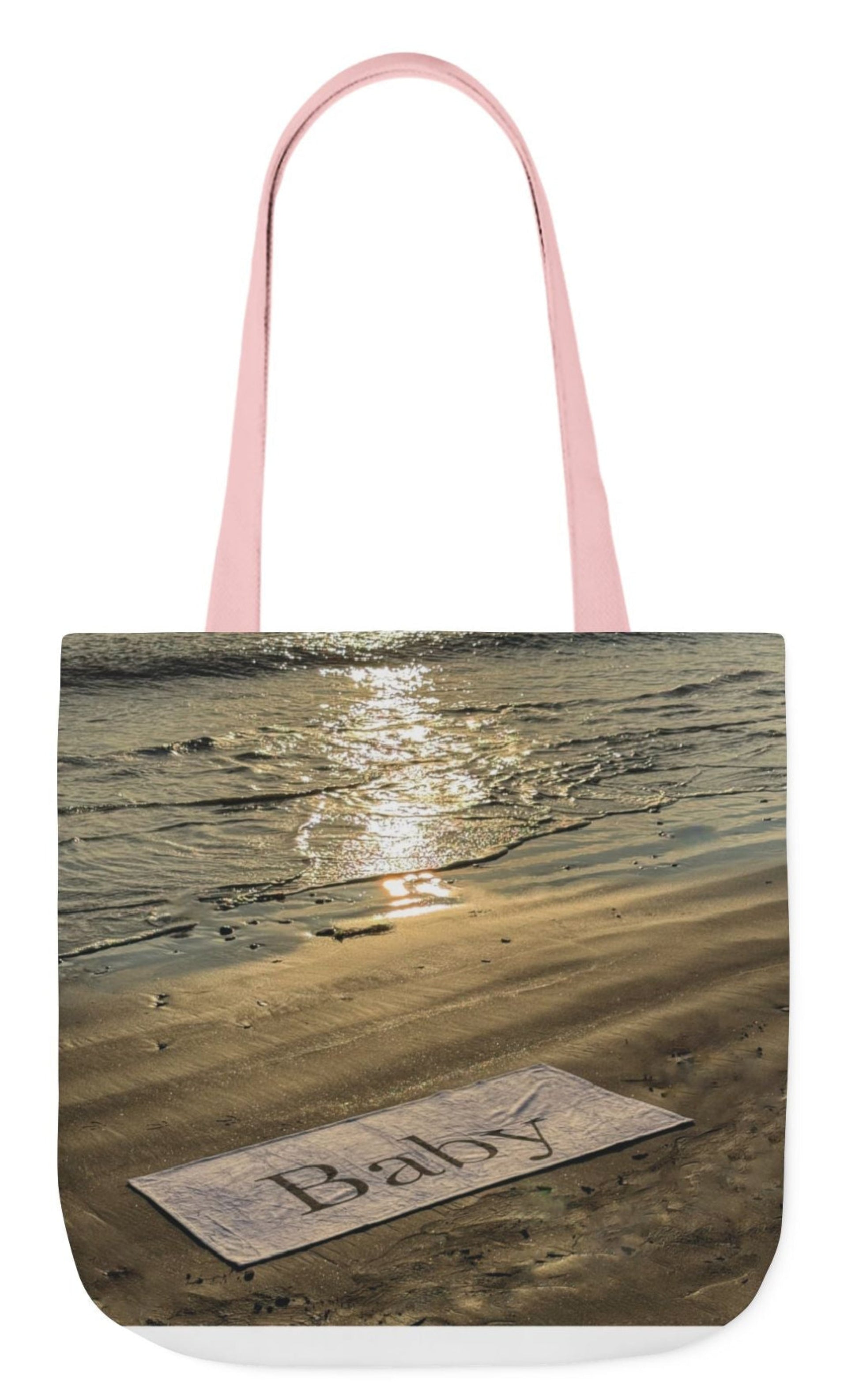 baby tote bag different print each side 18" x 18" pink handles beach theme