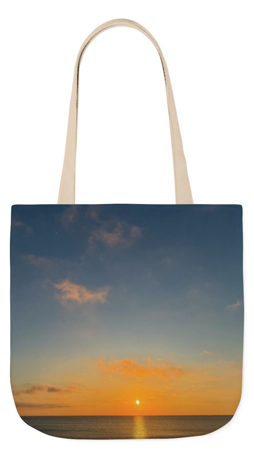 Personalized Everyday Tote Bag 13” x 13” different print on each side. 5 Handle Color Options. option. “Seaside Sunrising”
