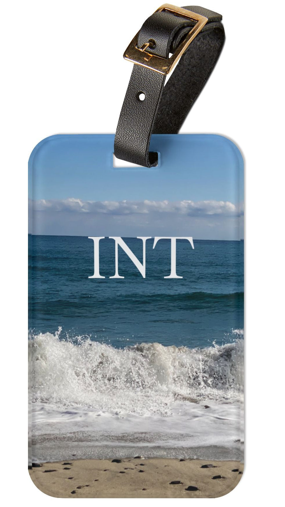 Acrylic Luggage Tag With Strap and info Card on the Back. (Personalized) "Big Waves Travel Tag"