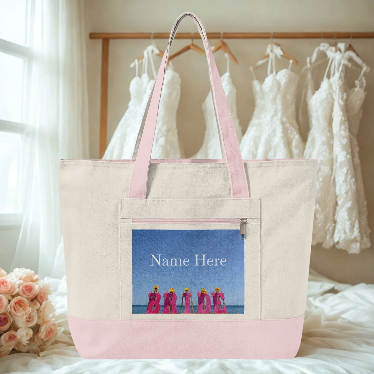 Personalized Shoreline Bride Tote Bag -Zippered Series