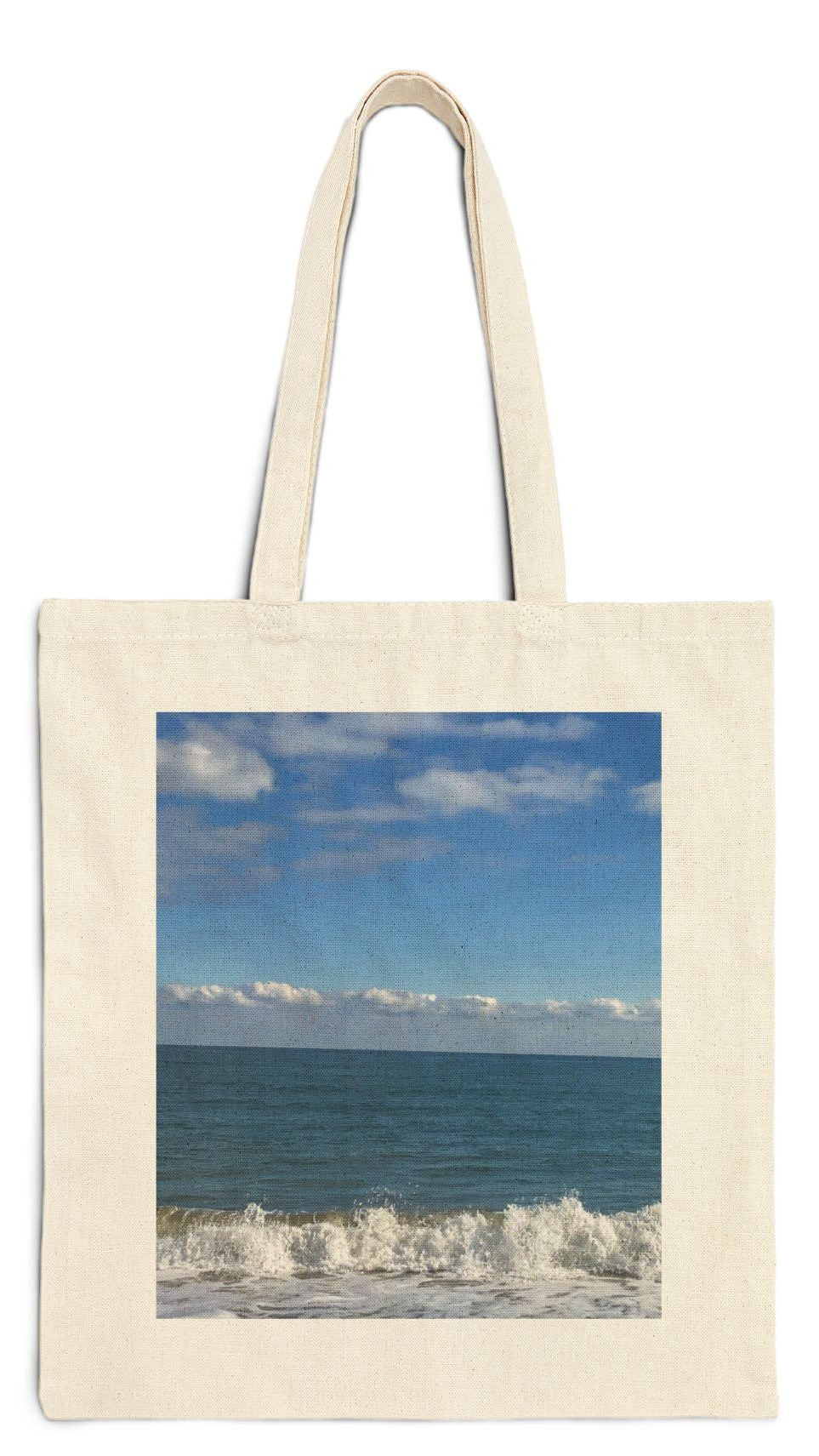 Everyday Tote Bag Natural Color 15" x 16" Cotton Canvas Print on One Side. "Big Waves"