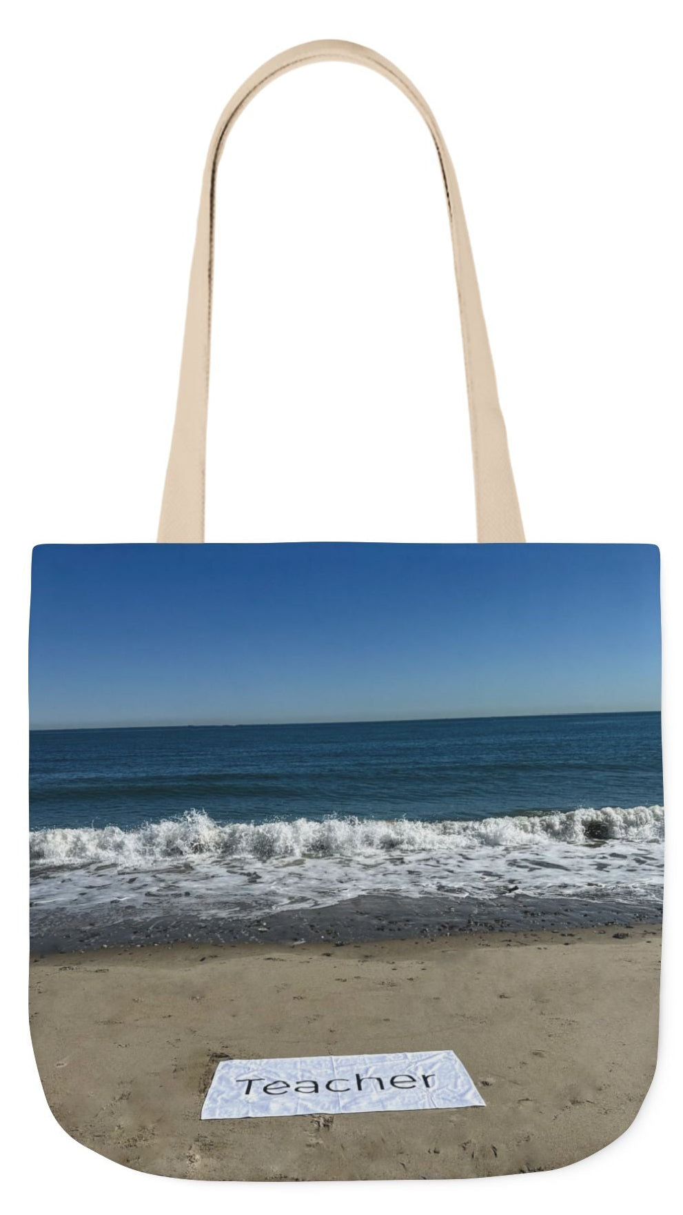 Teacher Tote Bag 18” x 18”  same print on each side. 5 Handle Color Options. “Beachfront Teacher Bag”