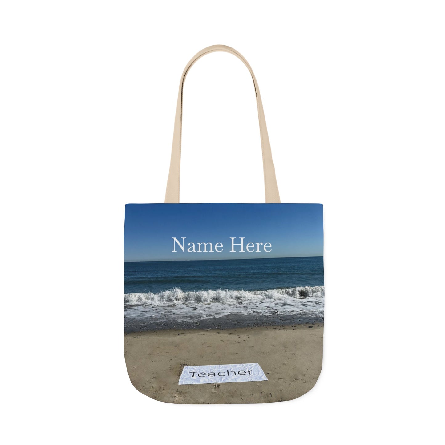 Teacher Tote Bag 18” x 18”  same print on each side. 5 Handle Color Options. “Beachfront Teacher Bag”