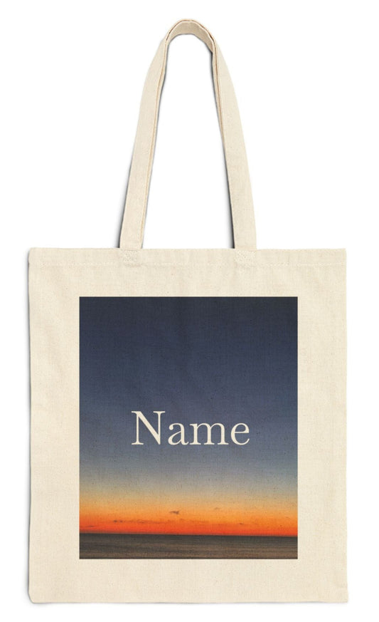 personalized bridesmaid tote bag in natural color cotton canvas daybreak design