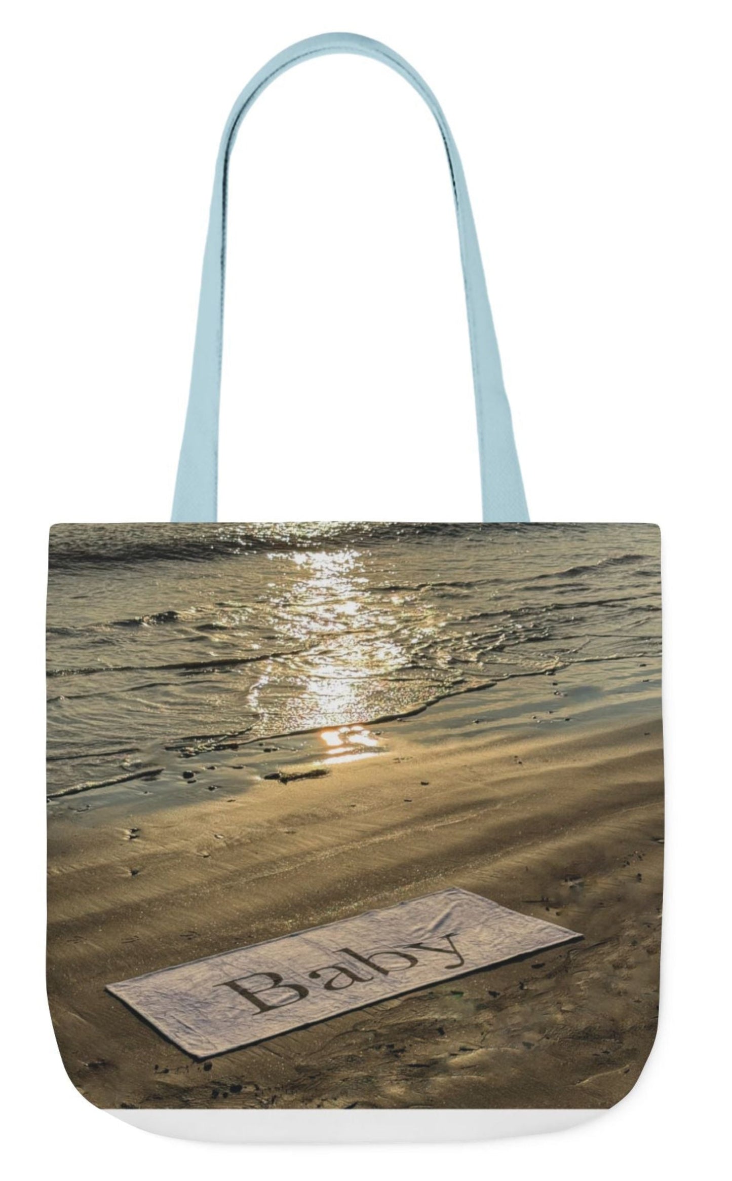 baby tote bag different print on each side 18" x 18" blue handles