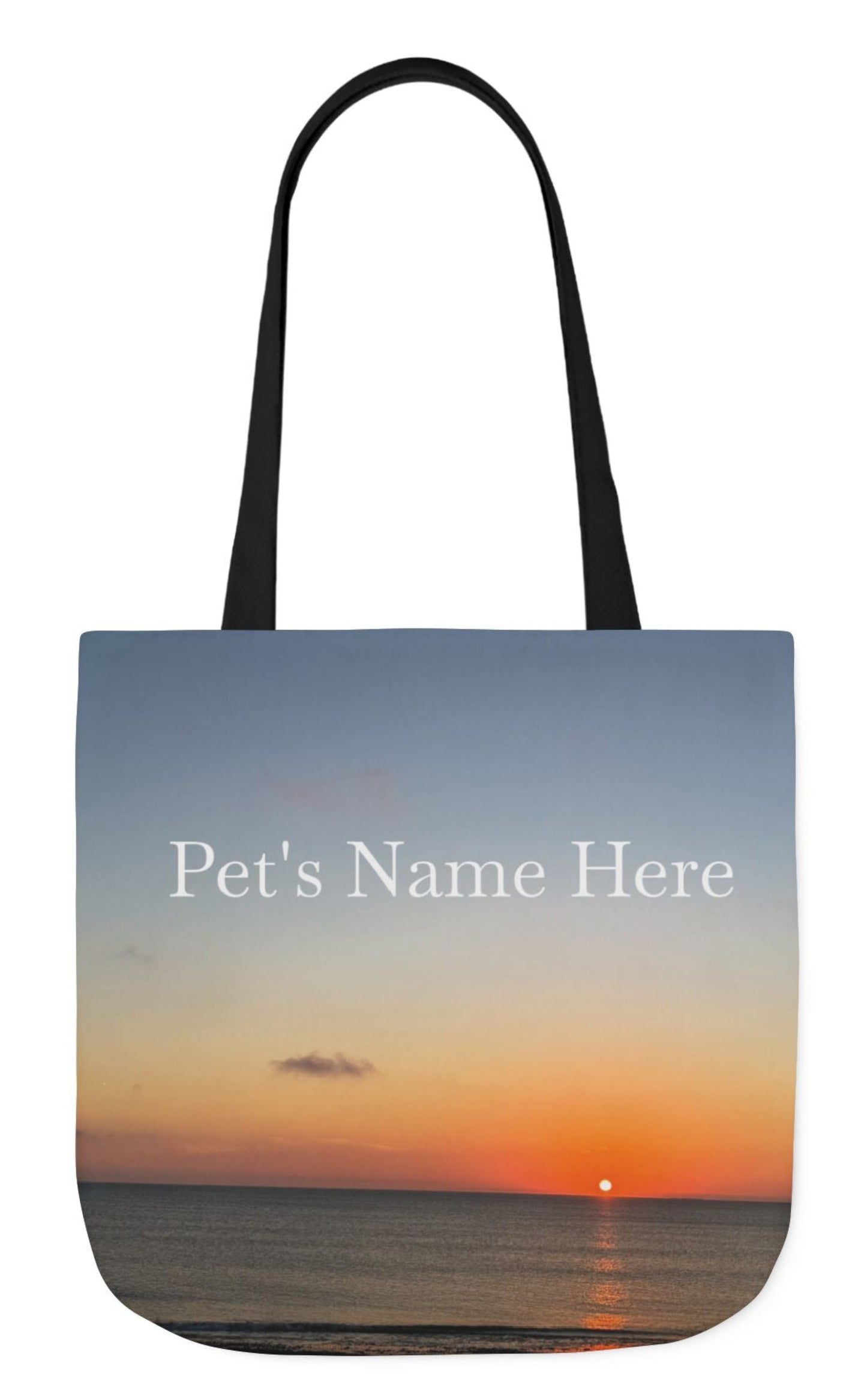 pet's name tote bag with black handles sunrising