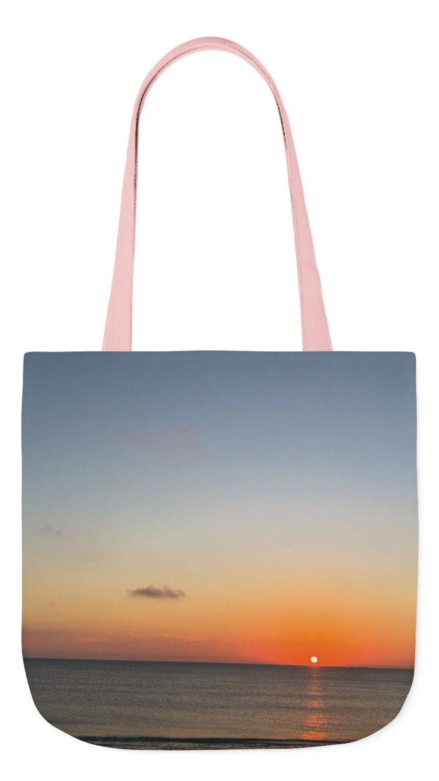 Everyday Tote Bag 13” x 13” different print on each side. 5 Handle Color Options. “Seaside Sunrising”