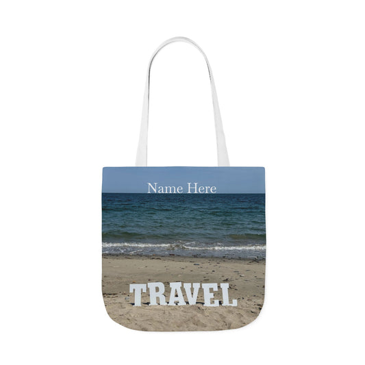 Travel Tote Bag 18” x 18” Same Print on Each Side. 4 Different Handle Color Options. “Beach Travel Bag Personalized"