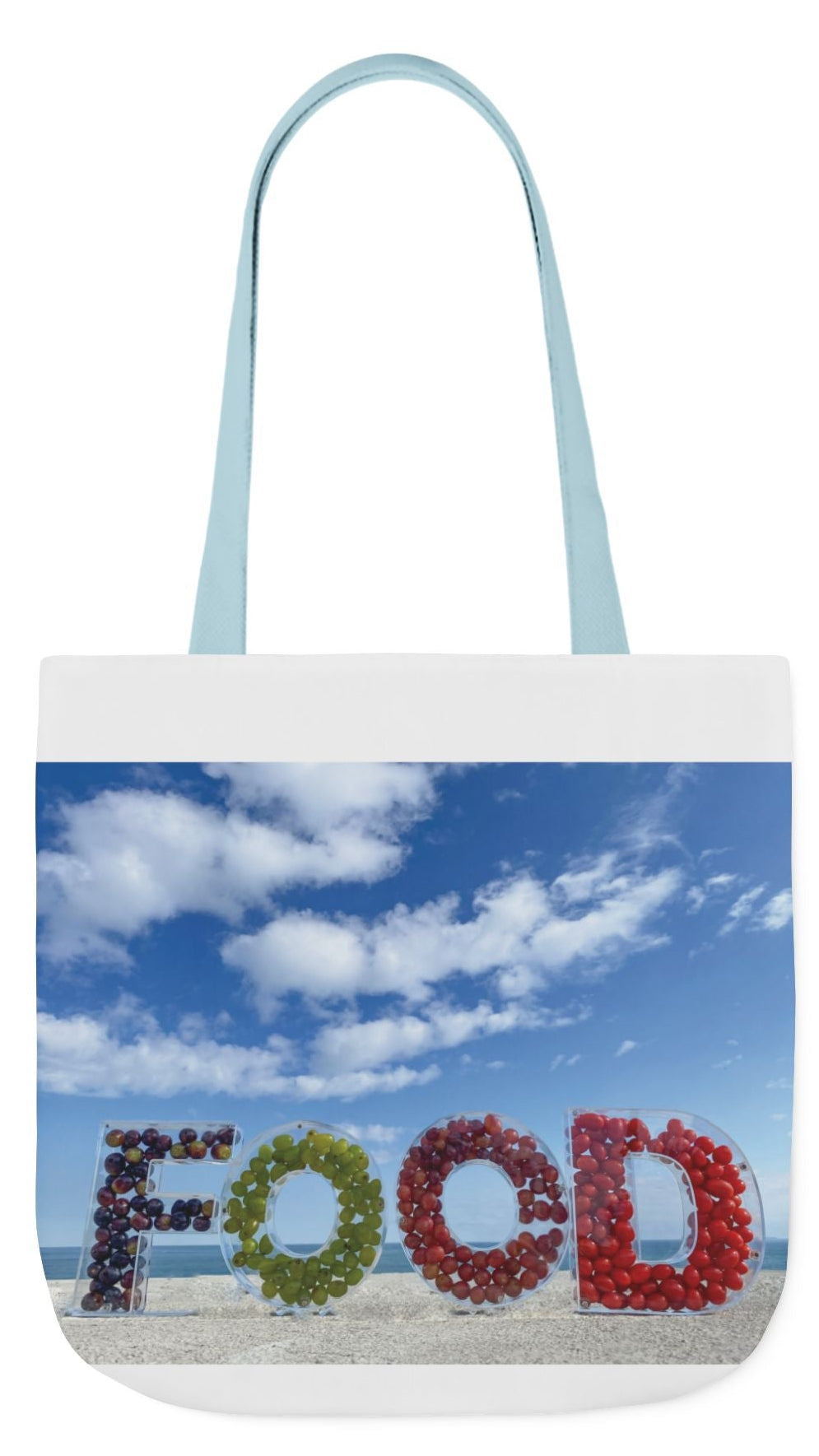 Food Tote Bag 18" x 18" Same Print on Both Sides, 4 Handle Color Options, "Seashore Food Bag"