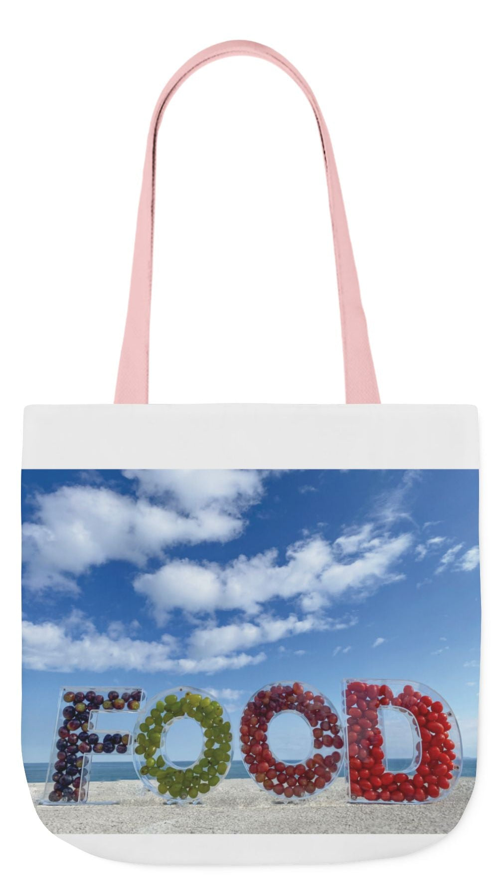 Food Tote Bag 18" x 18" Same Print on Both Sides, 4 Handle Color Options, "Seashore Food Bag"