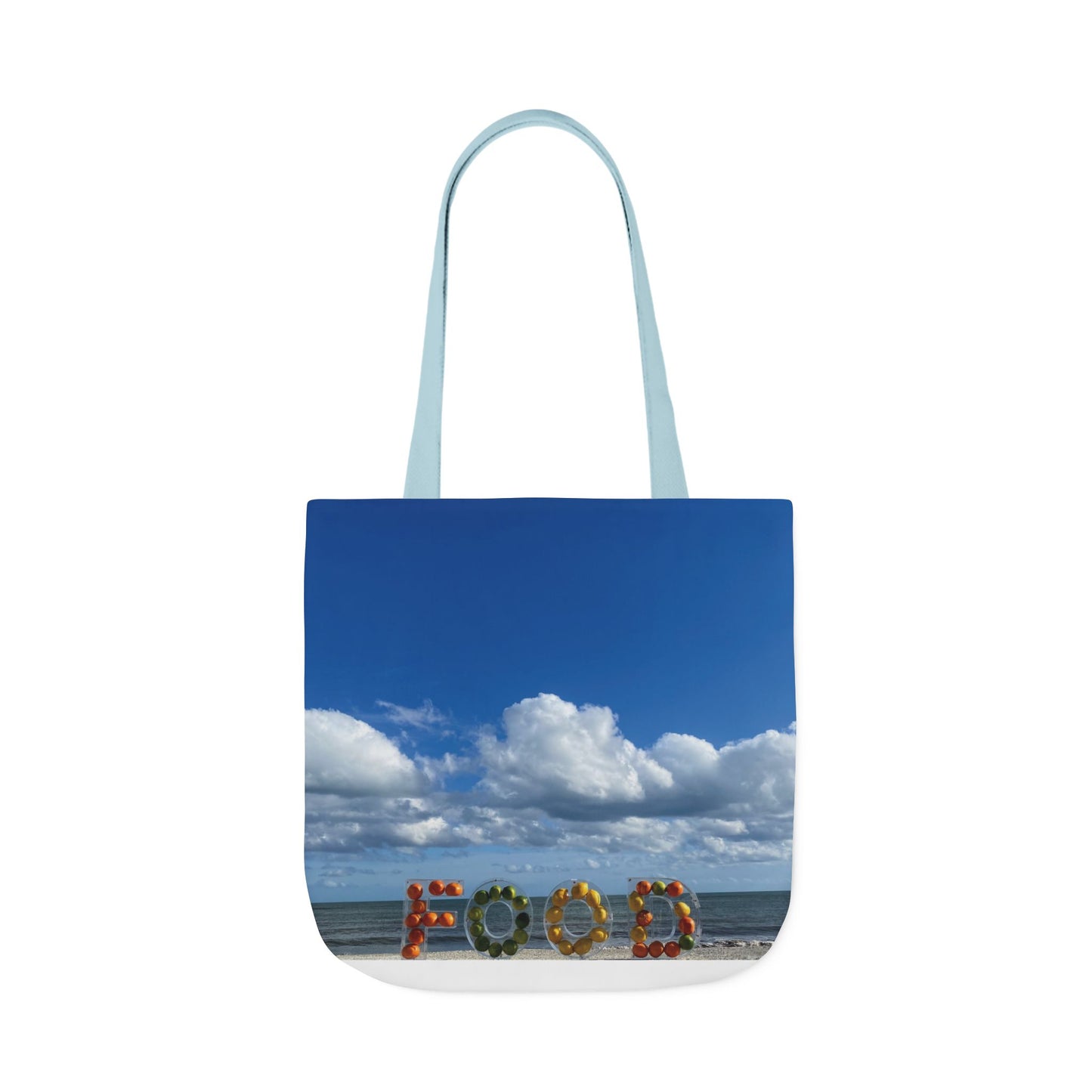 Food Tote Bag 18" x 18" with the Same Print on Both Sides and 4 handle color options. "Beachy Food Bag"