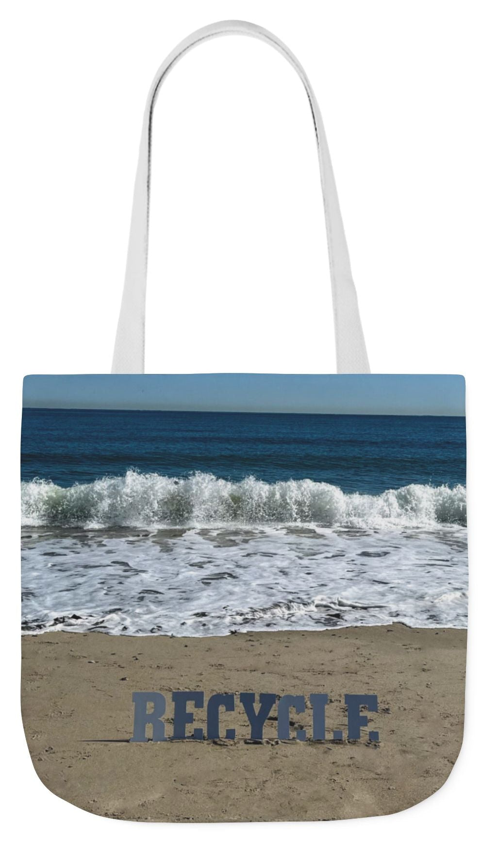 Recycle Tote Bag 18” x 18” same print on each side. 5 Handle Color Options. "Beach Recycle Bag Personalized”