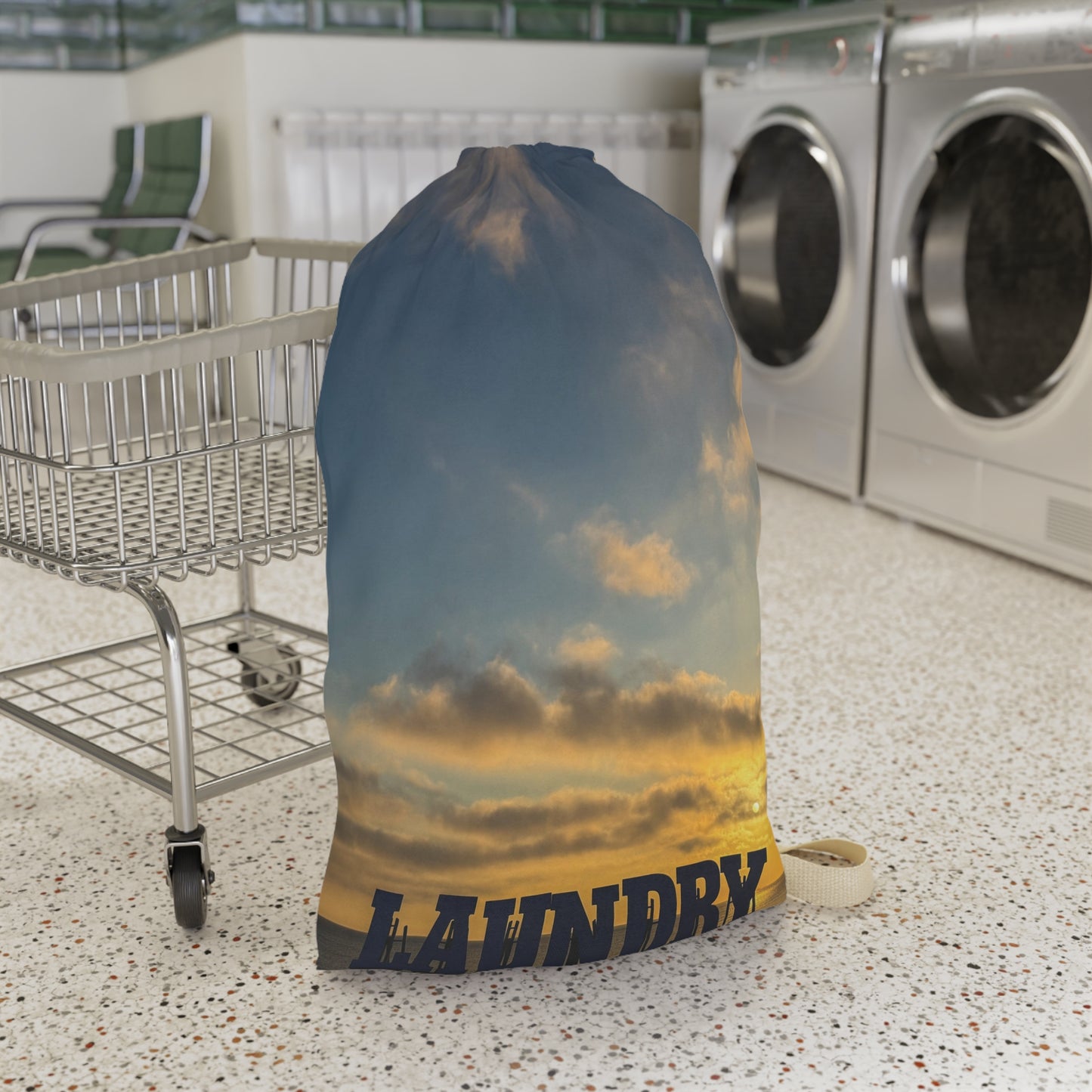 Laundry Bag with a Strap and Drawstring and Same Print on Each Side 28” x 36” “Seaside Sunrise Laundry”