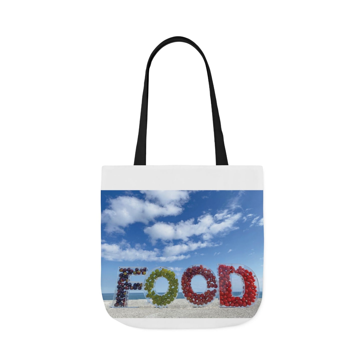 Food Tote Bag 18" x 18" Same Print on Both Sides, 4 Handle Color Options, "Seashore Food Bag"
