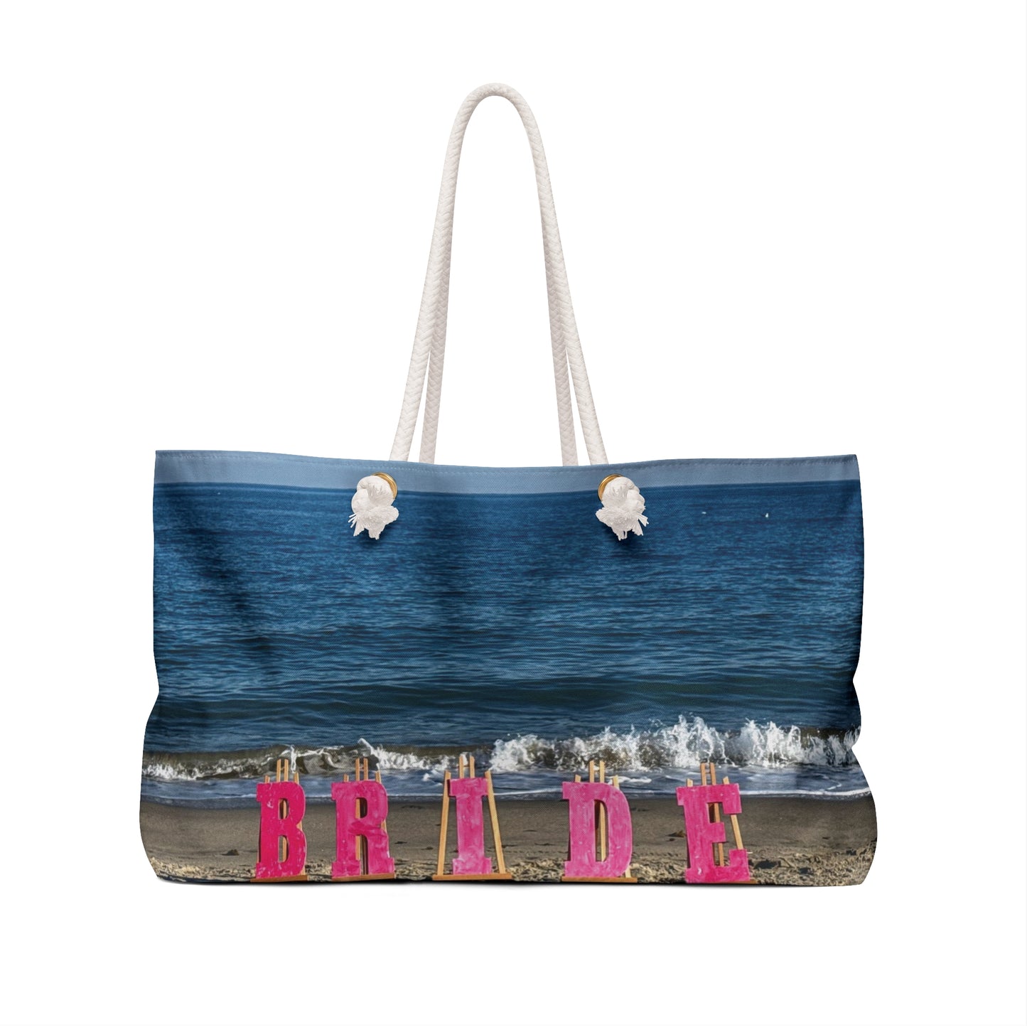 Bride Weekender Bag 24" x 13" with Same Print on Each Side and Rope Handles. "Beach Bride Weekender Bag Personalized"