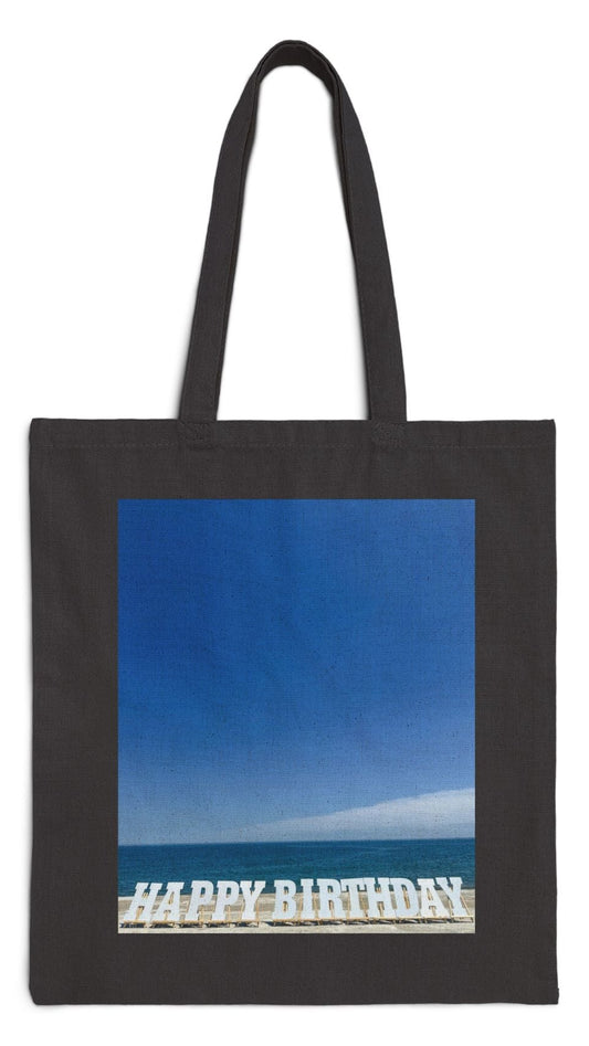 Birthday Tote Bag Black 15" x 16" Cotton Canvas Print on One Side. "Shoreline Birthday"