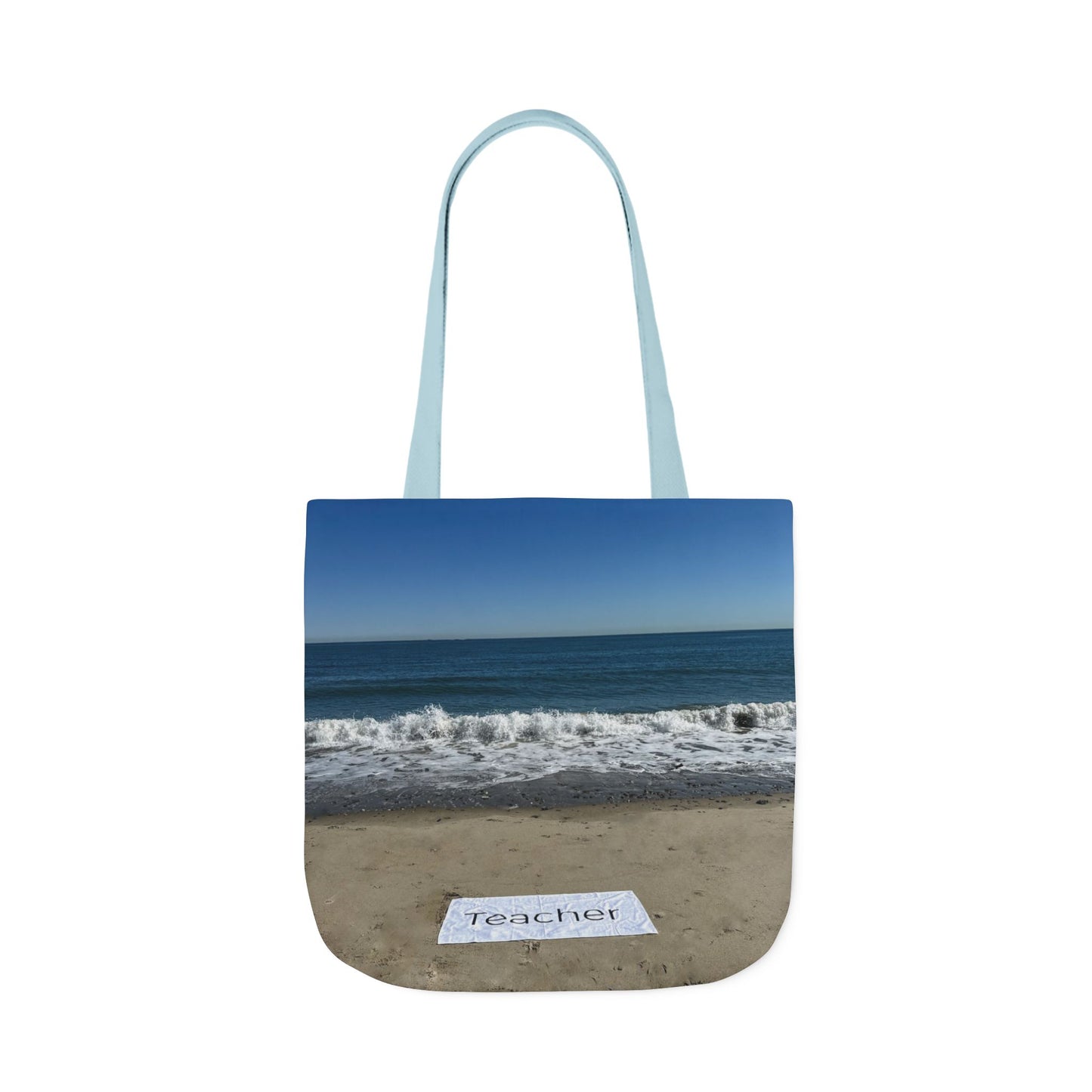 Teacher Tote Bag 18” x 18”  same print on each side. 5 Handle Color Options. “Beachfront Teacher Bag”
