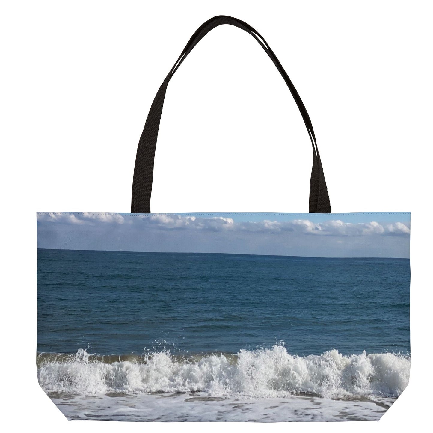All Purpose Weekender Tote Bag 24" x 13" Different Print on Each Side. "Shore Bird & Big Waves"