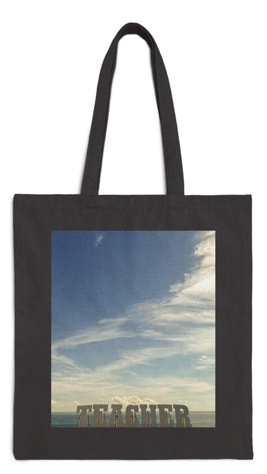Teacher Tote Bag Cotton Canvas Black 15" x 16" Print on One Side. " Teacher Beach Tote Bag"