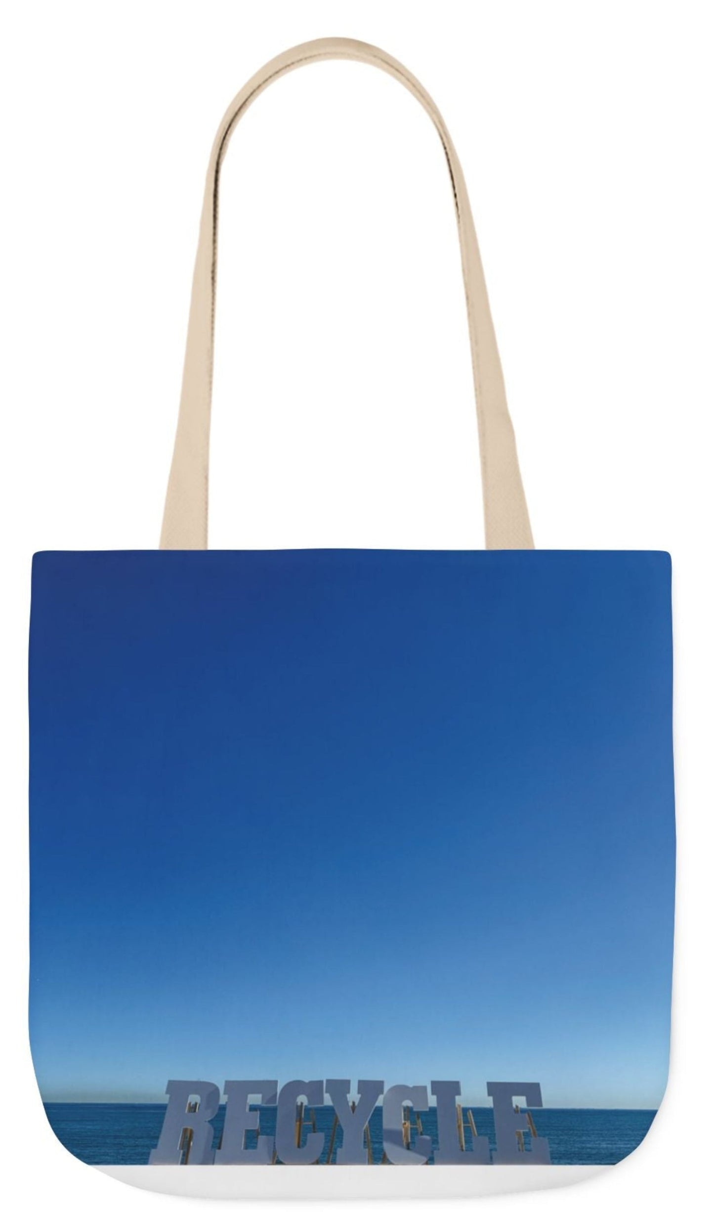 Recycle Tote Bag 18" x 18" different print on each side. 5 Handle Color Options. "Beach Recycle & Seaside Recycle Bag"