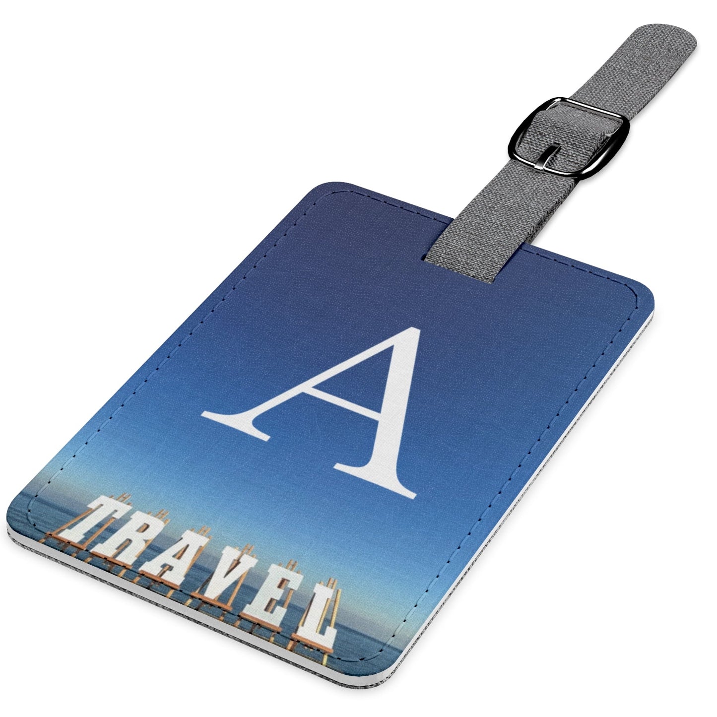 Polyester Luggage Tag Rectangle with strap Print on one side fabric on the other. (Personalized) “Seaside Travel Tag"