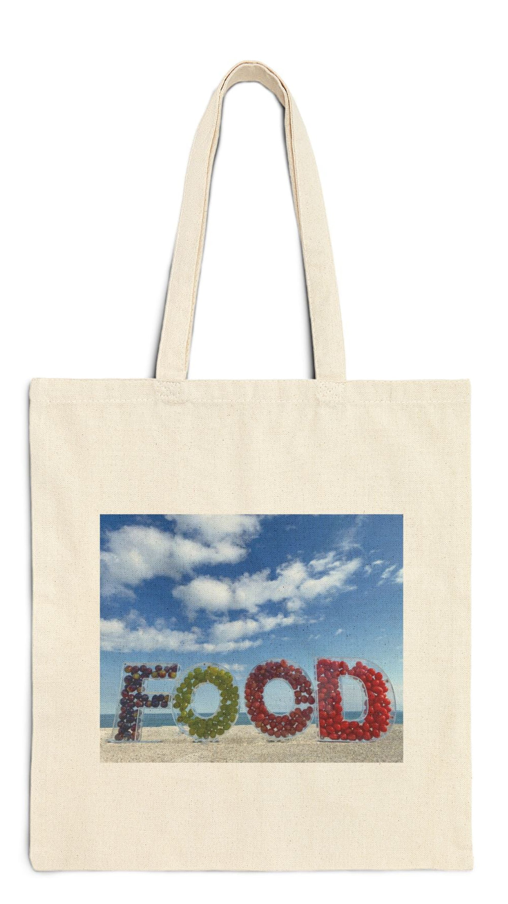 Food Tote Bag Natural Color 15" x 16" Cotton Canvas Print on One Side. "Seashore Food Bag"