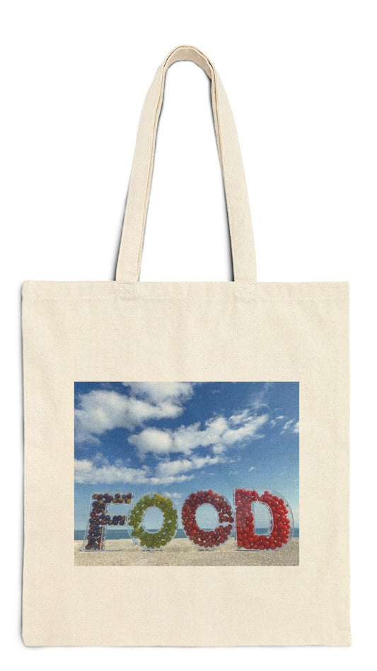 Food Tote Bag Natural Color 15" x 16" Cotton Canvas Print on One Side. "Seashore Food Bag"