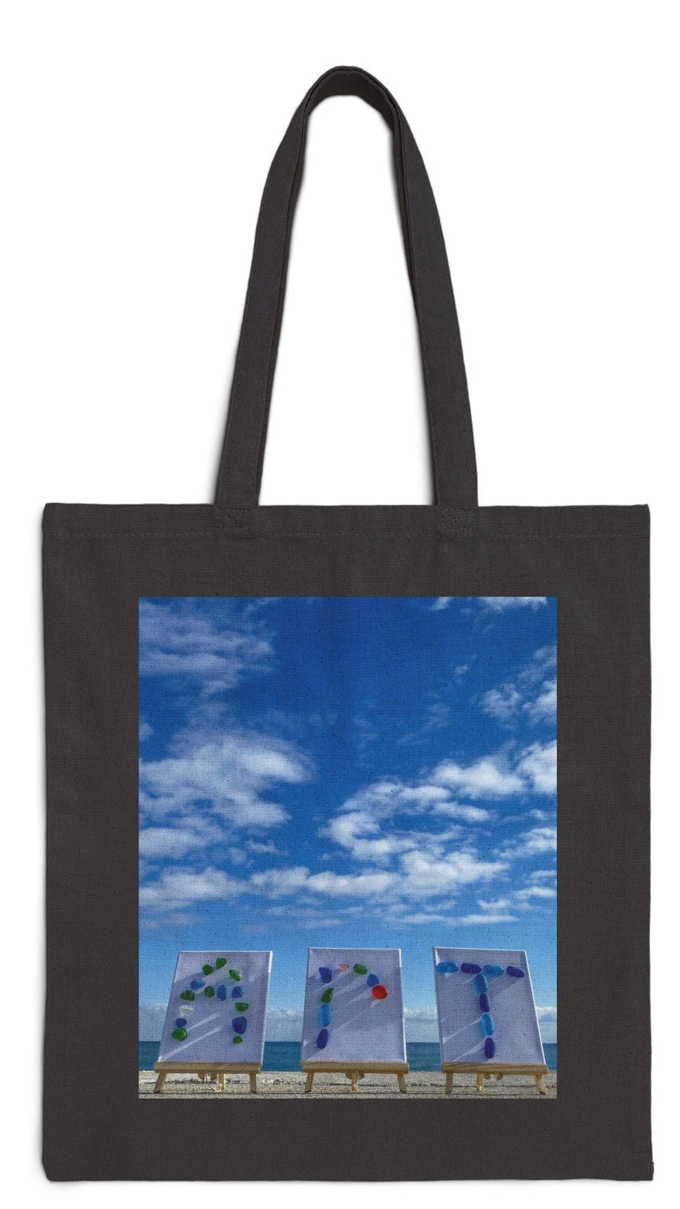Art Tote Bag Black 15" x 16" Cotton Canvas Different print on Each Side. "Beach Art & Seaside Art"