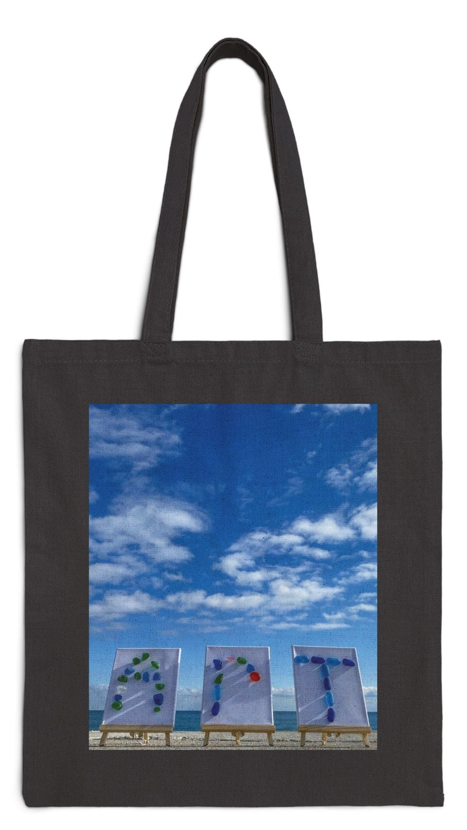 Art Tote Bag Black 15" x 16" Cotton Canvas Different Print on Each Side. "Beach Art & Seaside Art"